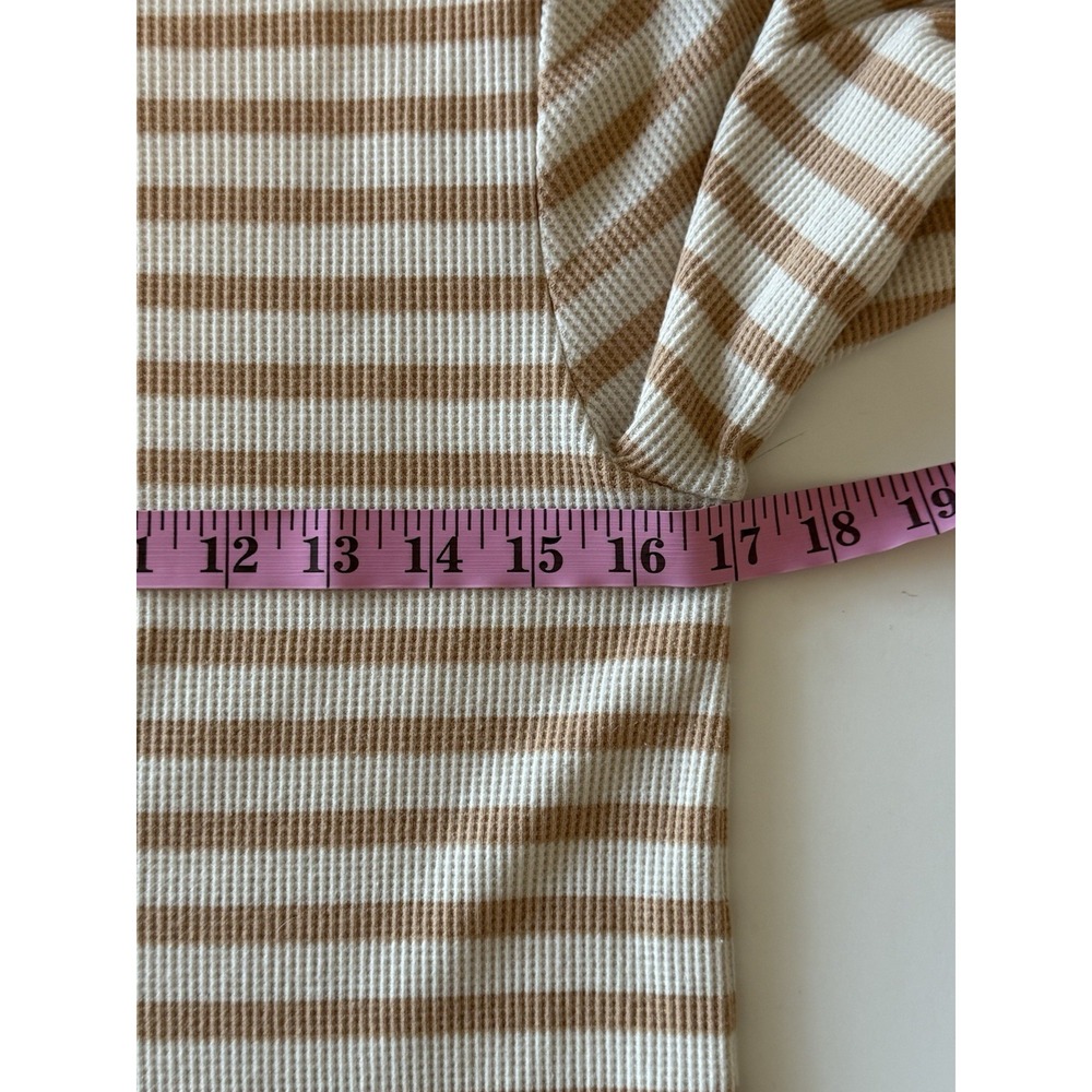 Aerie Waffle Knit Long Sleeve Top Crewneck Tee Thermal Casual Texture Striped Lg - Picture 9 of 13